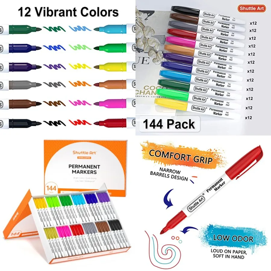 

Shuttle Art 144 Pack Permanent Markers Assorted Colors Fine Point Permanent Markers for and Adults Coloring on Wood Stone Glass