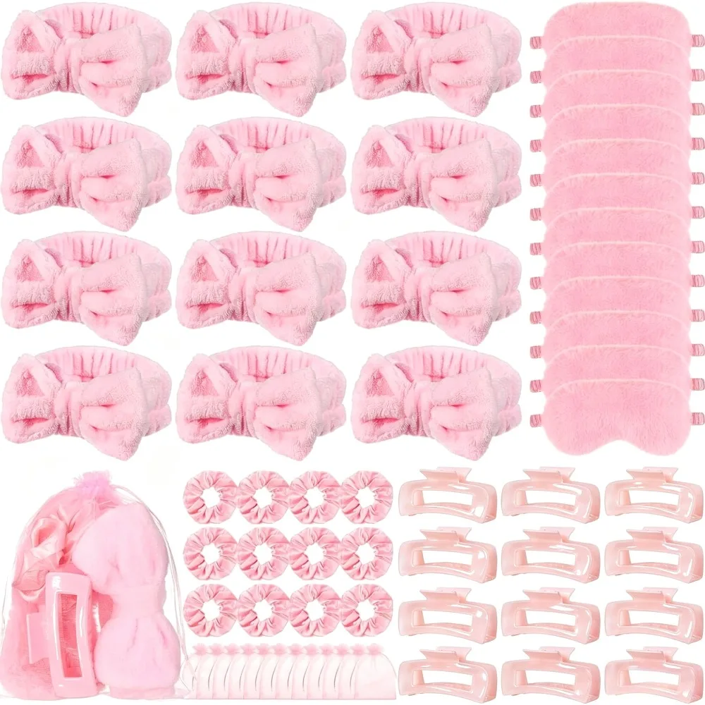 Set de Accesorios para el Cabello Spa 1-15: Diadema Rosa, Antifaz para Dormir, Pinzas para el Cabello, Scrunchies, Bolsa, Regalo para Fiestas y Vacaciones