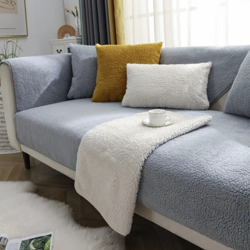 High-end Non-slip Cushion Nordic Modern Simple Sofa Cover Winter Plush Cashmere Sofa Cushion Thickened