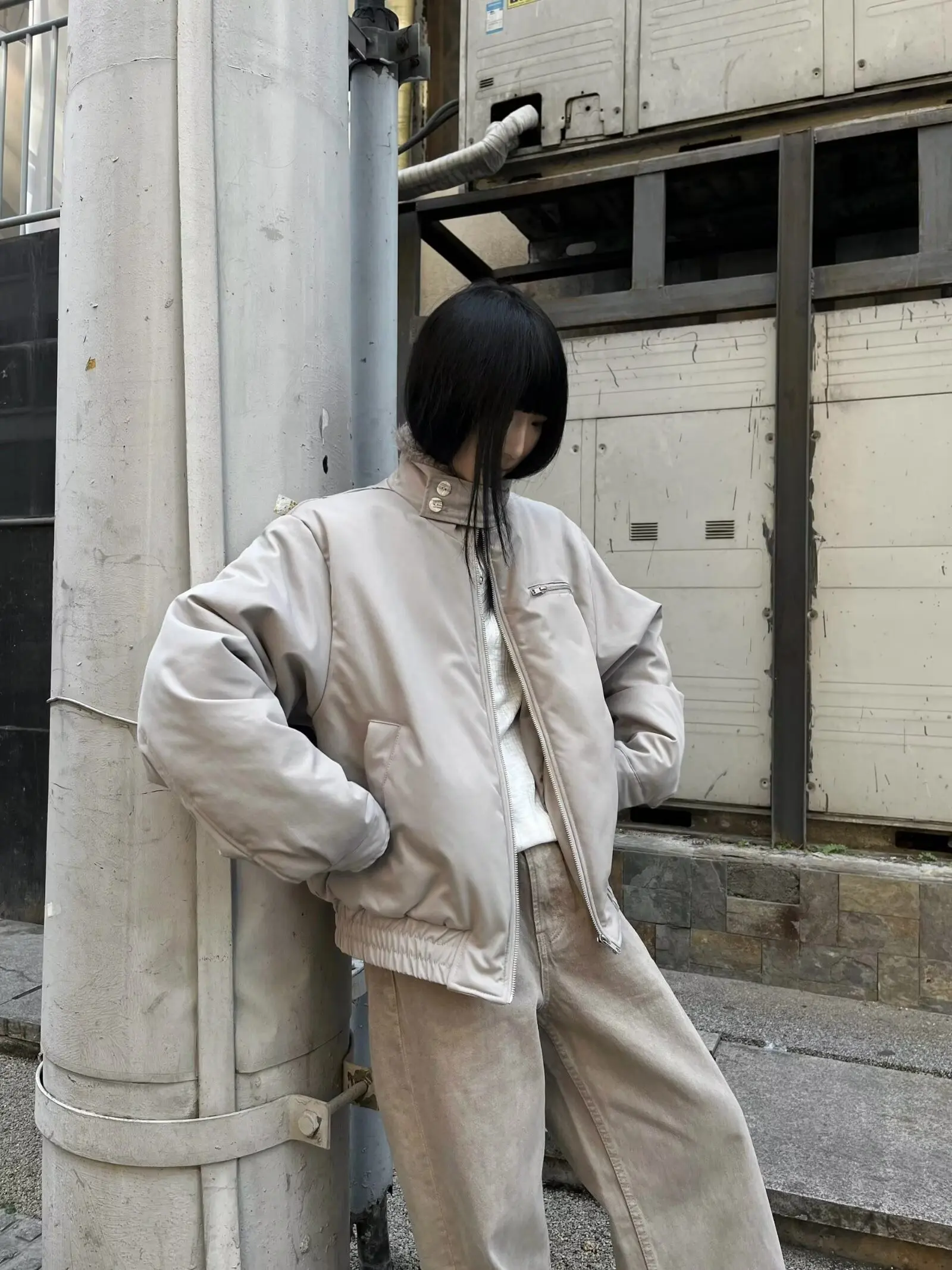 

Couple's Thiened Bomber Jaet with Llama Collar Casual Warm Long Sve Zipper Closure Cleanfit Cotton Coat for Teens