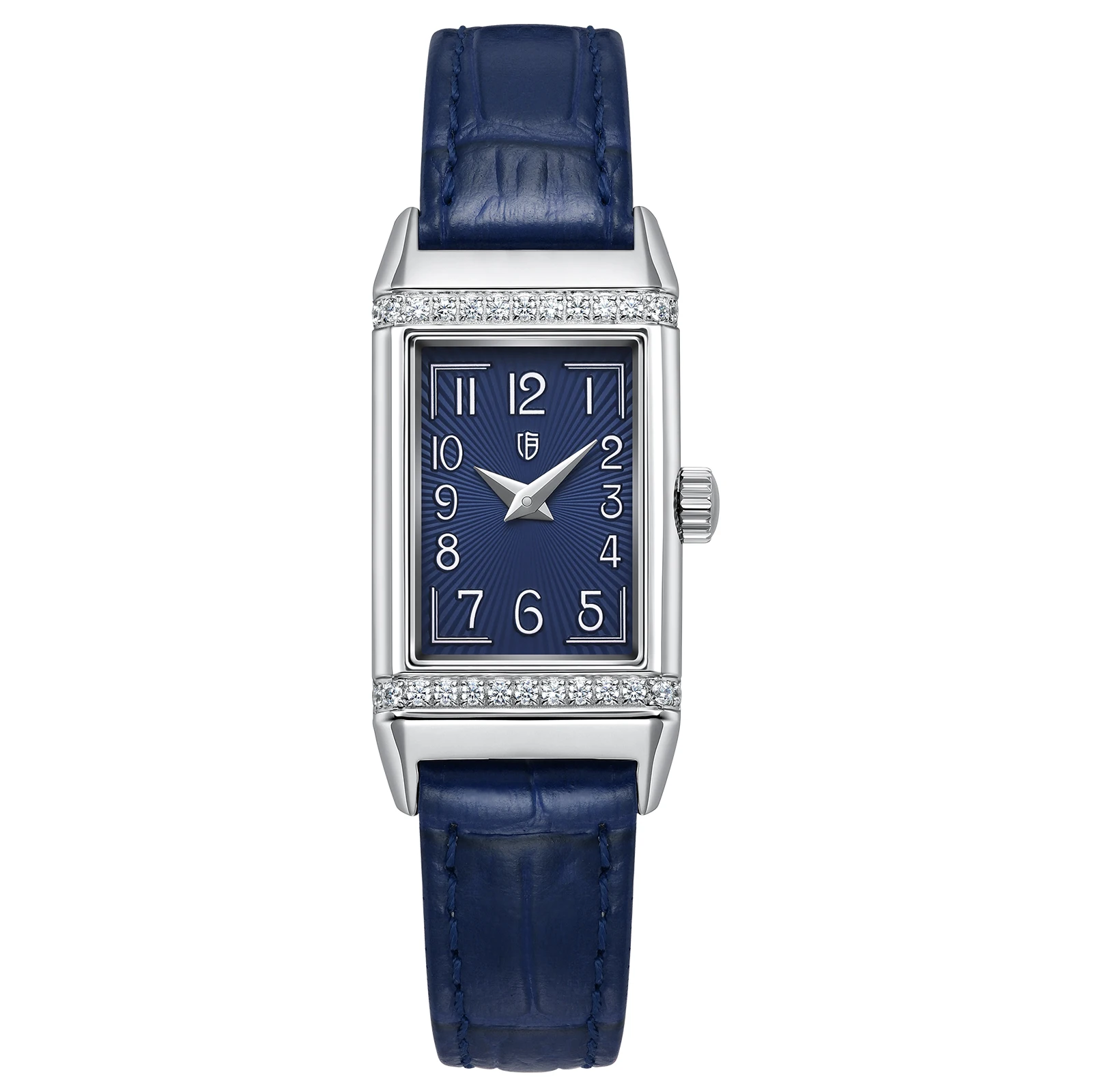 BERNY Square Watch for Women Rectangular Stainless Steel Waterproof Reverso One Quartz Wristwatch Leather Strap Ladies Watch