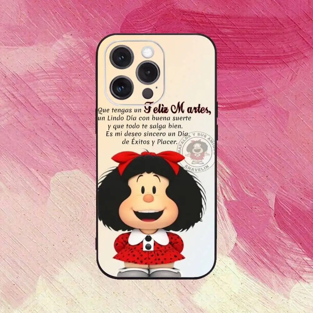 Hot Mafalda telefoonhoesje voor iPhone17,16,15,14,13,12,11 Plus, Pro Max zachte zwarte hoes