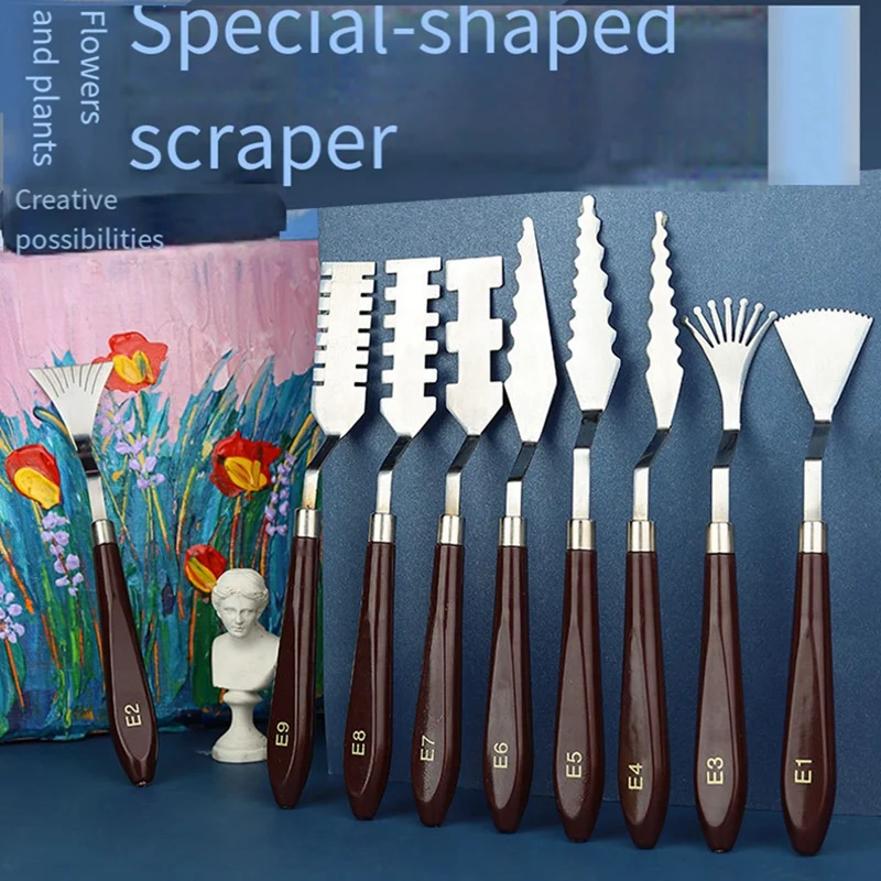 9PCS Stainless Steel Palette Scraper Set Spatula Palette Knife Painting Mixing Scraper Set