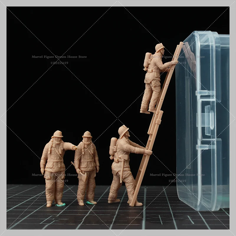 1/64 1/43 Scale Miniature Scene Dolls Un-panited White Figure Mini Model Frontline Firefighting Person Firefighter‌ Fire Ladder‌