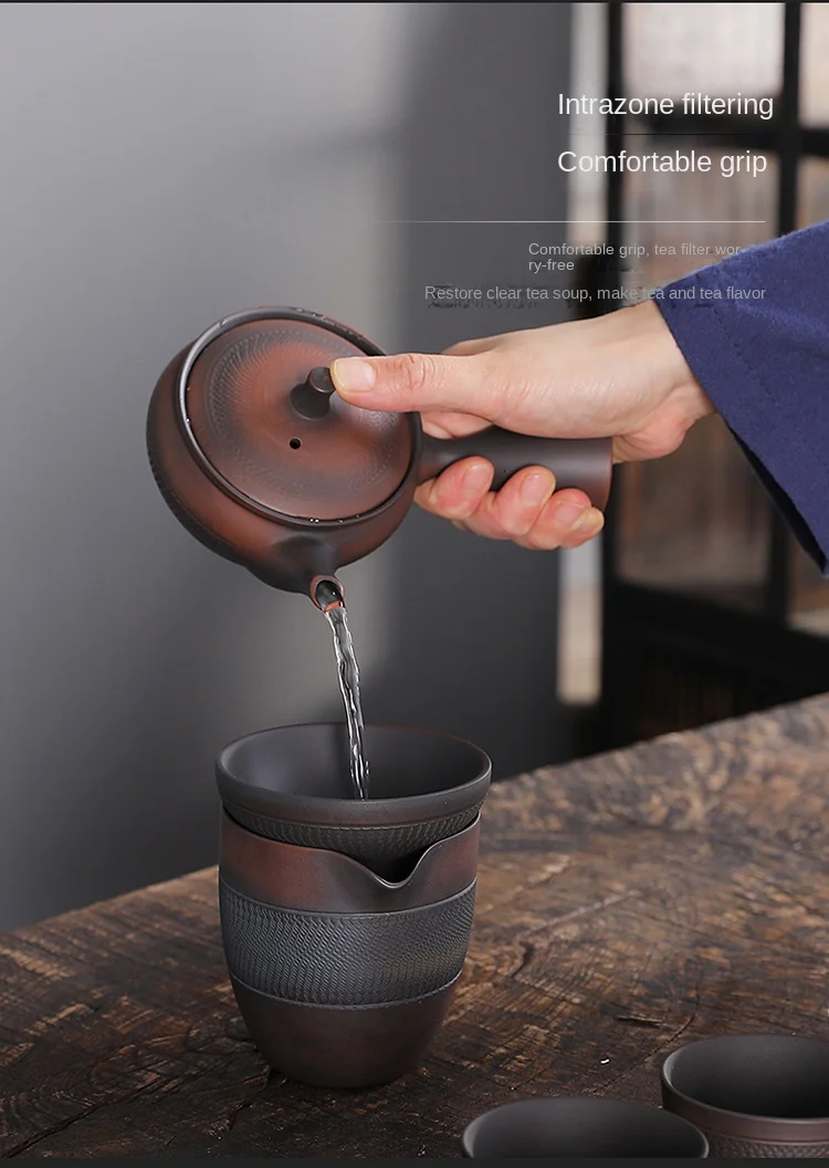 Service à Thé Kung Fu en Poterie Violette Fait à la Main et Simple, Théière Gaiwan en Céramique Rétro Alberoise, Dispositif Exécutif