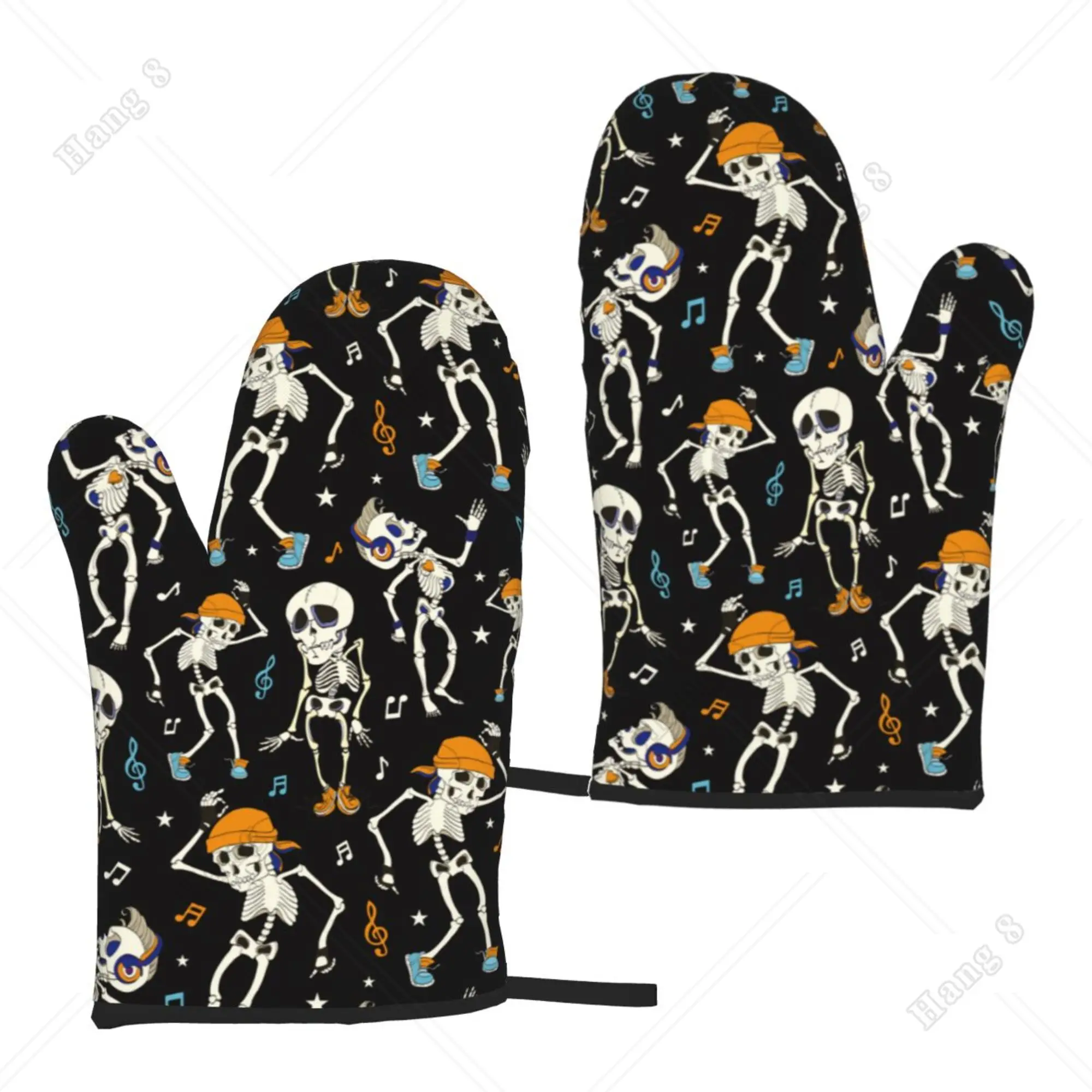 

Dancing Gothic Skulls 2PC Oven Gloves Unisex Kitchen Heat Resistant Gloves for Grilling Cooking Baking Microwave One Size