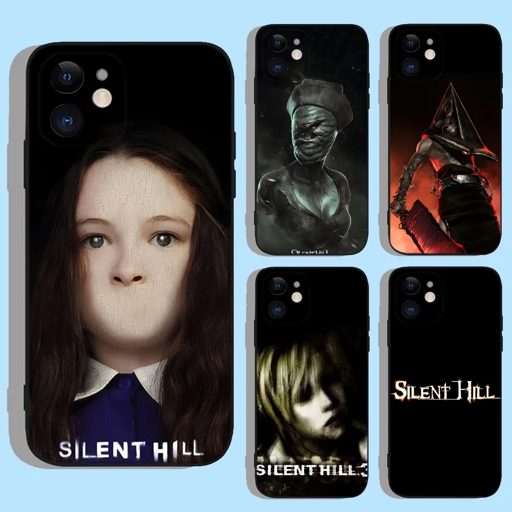 S-Silent Hill Horror Phone Case For Apple iPhone 15,14,13,12,11,XS,XR,X,8,7,Pro,Max,Plus,mini Silicone Black Cover