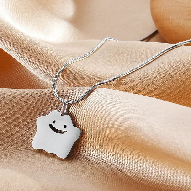 

Silver titanium steel versatile monster necklace, fashionable clothing pendant, cute little kid street dance collarbone chain