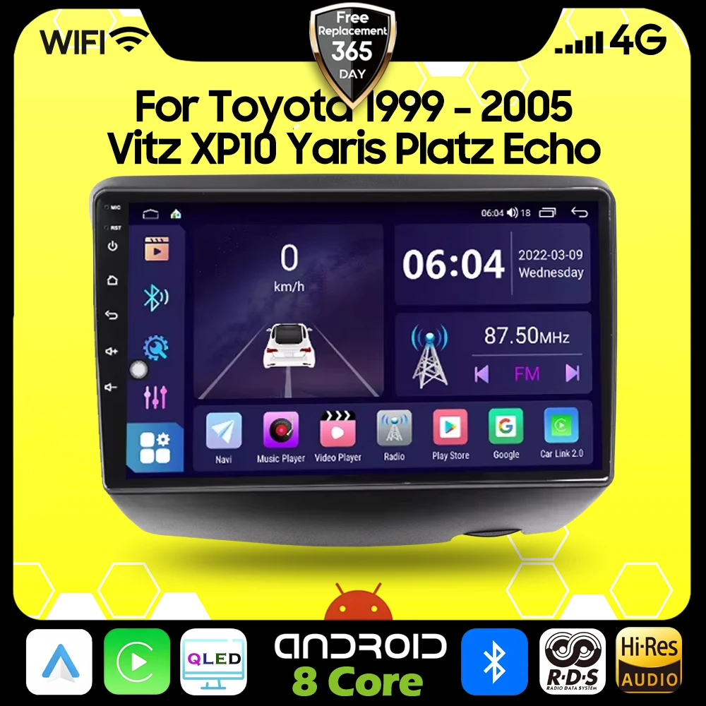 

Android 13 Car Radio Multimedia For Toyota Vitz XP10 Yaris Platz Echo 1999 - 2005 2K QLED Video Player GPS AI Voice CarPlay