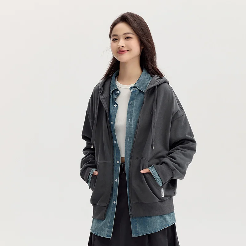 Semir Coat Women Loose Basic Hooded Jacket Versatile Temperament women's Autumn Lazy Shoulder Leisure Style Clothes