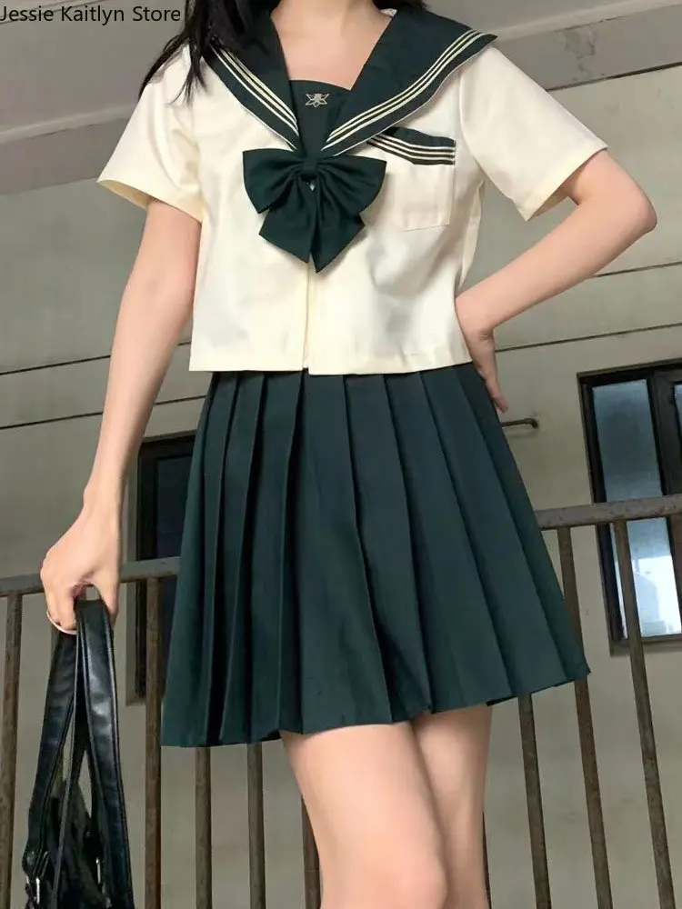 Japonês kawaii jk uniforme escolar verão bonito manga curta marinheiro outfit escola meninas dos desenhos animados cosplay plissado saia conjuntos de traje