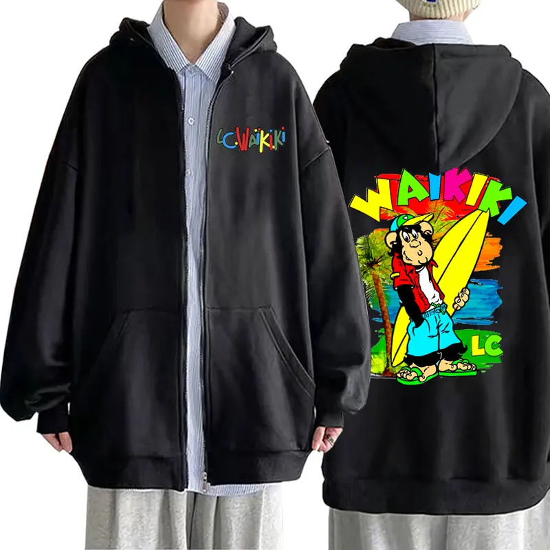 

Cartoon Surf Lc Waikiki Monkey Graphic Zip Up Hoodie Men Women Fashion Causal Zipper Sweatshirt Male Oversized Streetwear Coat