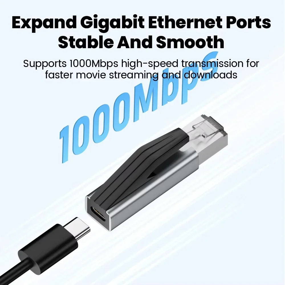 Kebidumei 1000Mbps Type C to Ethernet Adapter Portable Network Card Converter USB C Female to RJ45 Male for MacBook Pro IPhone16