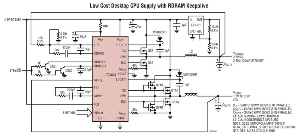 LTC1873EG LTC1873 - Dual 550kHz Synchronous 2-Phase Switching Regulator Controller with 5-Bit VID