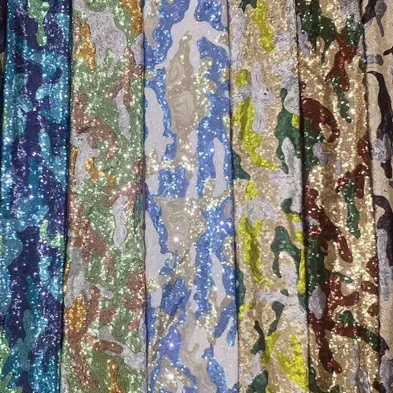 

1yard European Fashion Camouflage Sequin Fabric for DIY Fashion Dresses Accessories Shoe Materials Embroidered Fabrics