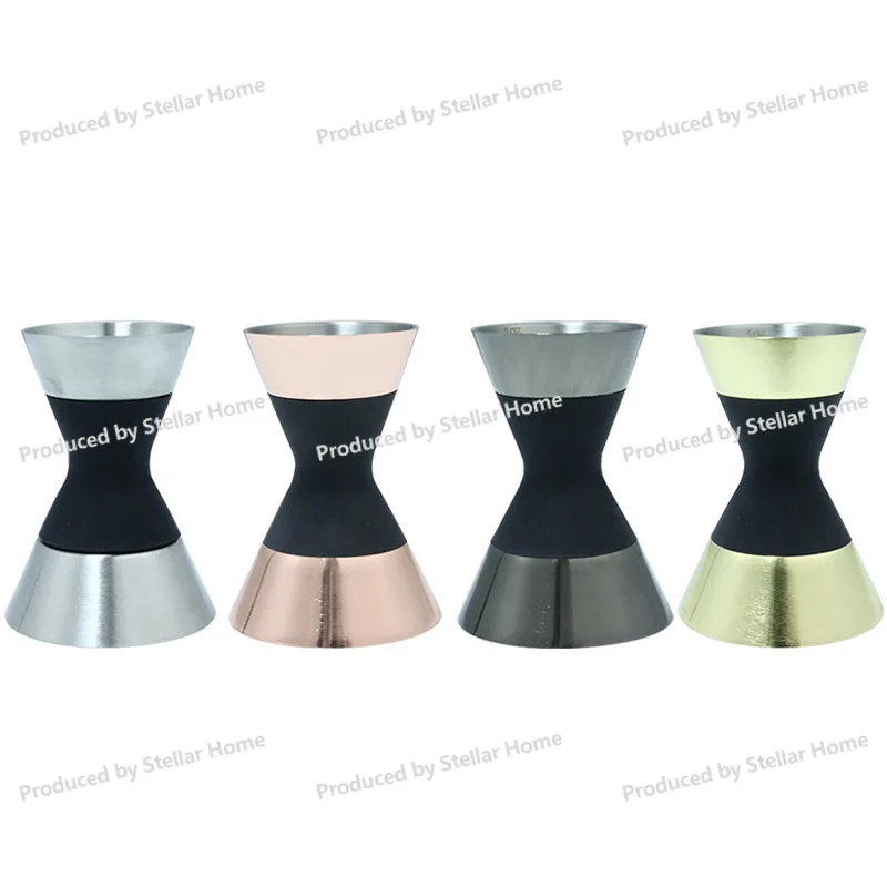 304 Stainless Steel Double-ended Measuring Cup Ounce Cup, Bar Wine Measuring Device with Graduated Silicone Wine Glass Wine Set