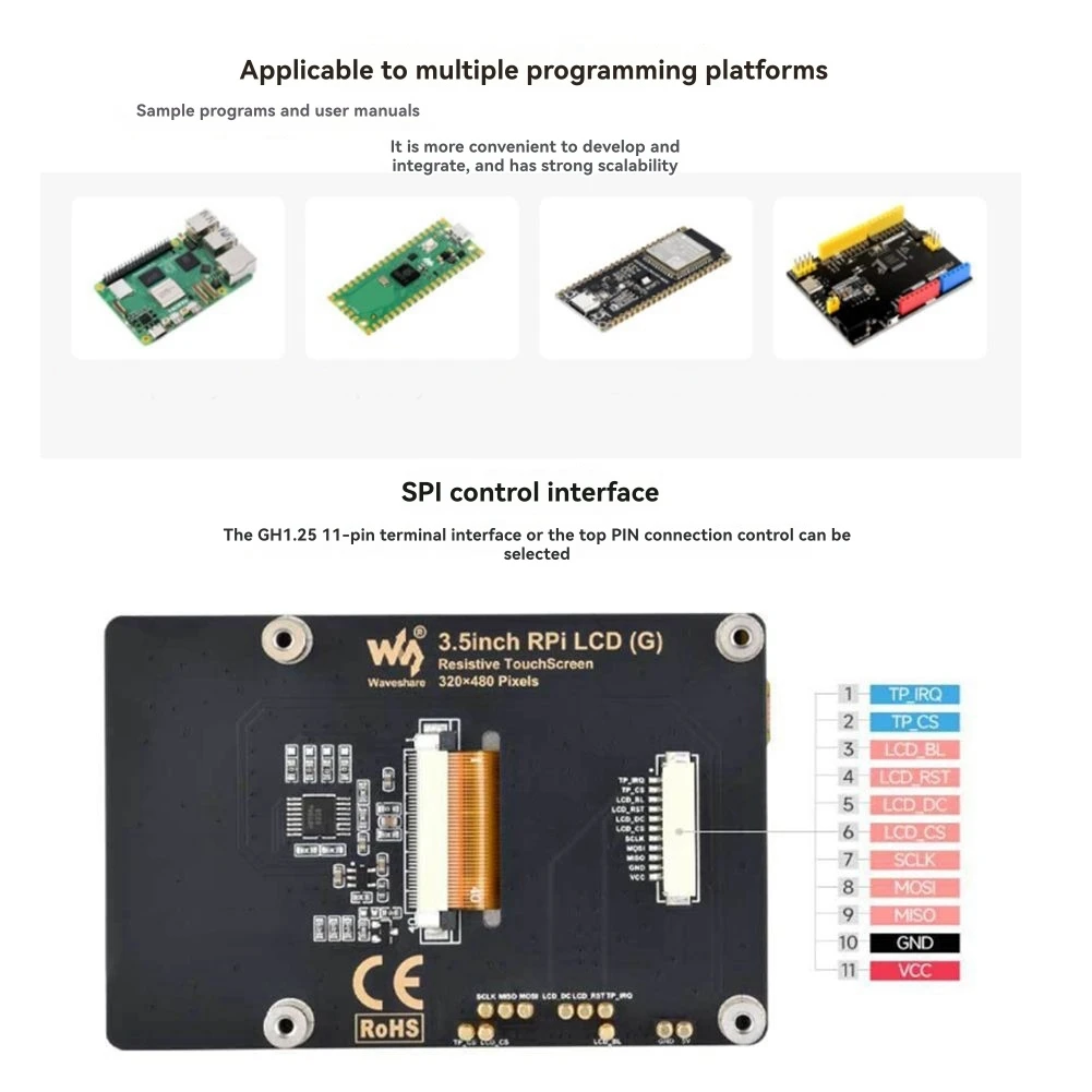 A72Z  3.5 Inch RPi LCD Touch Display 320x480 Resistive Touchscreen for Pico2 RP23502040 Development Board