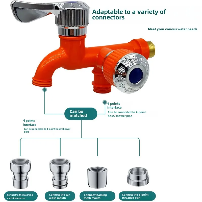 Torneira para máquina de lavar, uma em duas saídas, esfregão de plástico, piscina, varanda, banheiro, multifuncional, boca dupla, abertura rápida,