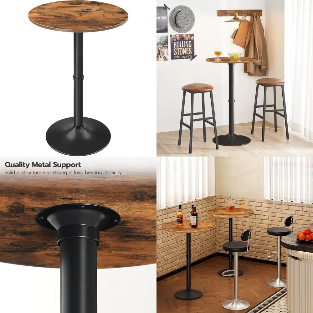 HOOBRO 35 High Round Pub Table, Cocktail Table with Stable Base, Non-Slip Design for Compact Spaces