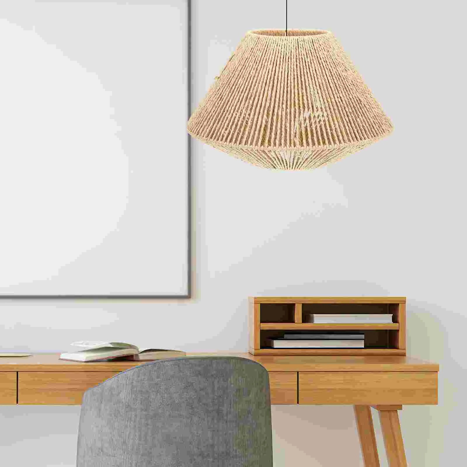 

Rattan Lampshade Pendant Lights Woven Fixture Chandelier for Paper Rope Cover Rustic Style