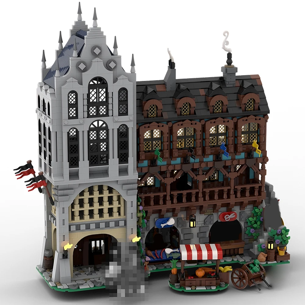

4136PCS MOC Hot Sale Medieval Town Square Part 3 Building Model Building Blocks Set DIY Assembly Children's Toy Boy Holiday Gift