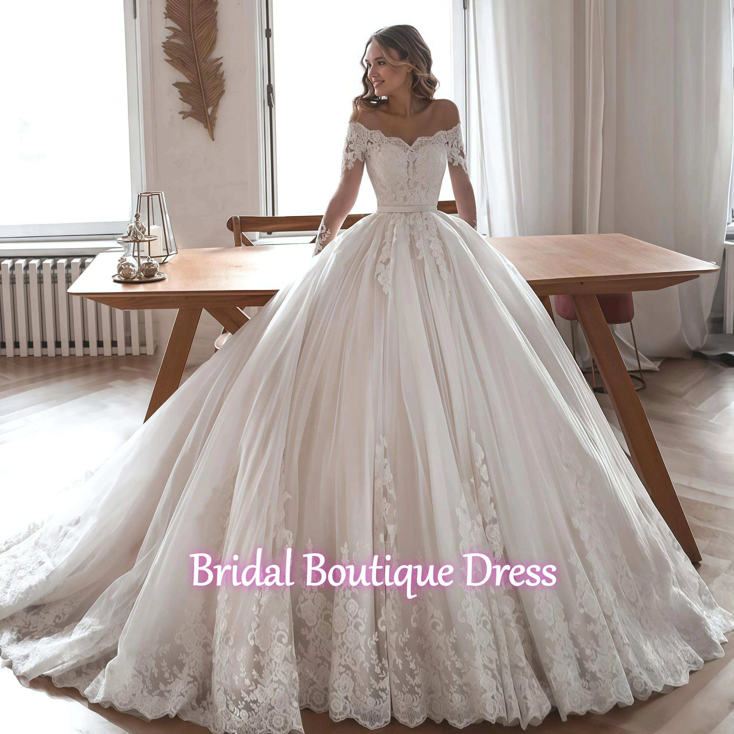 

Изысканные свадебные платья цвета слоновой кости с открытыми плечами по индивидуальному заказу, 2026, платье принцессы с милой кружевной аппликацией, платье невесты Vestido De Novia