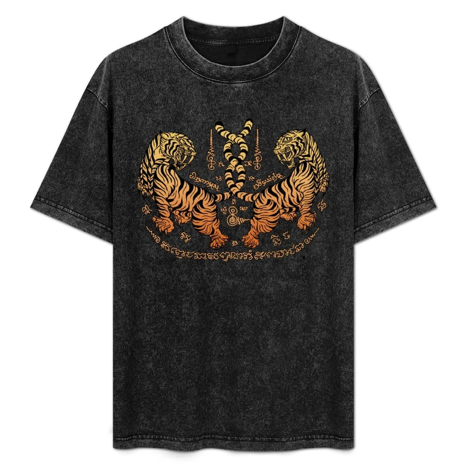 

Tiger Tattoo Sak Yant Muay Thai Twin Tiger T-Shirt croswit shirt man tops oversize t-shirts man t shirts for men cotton