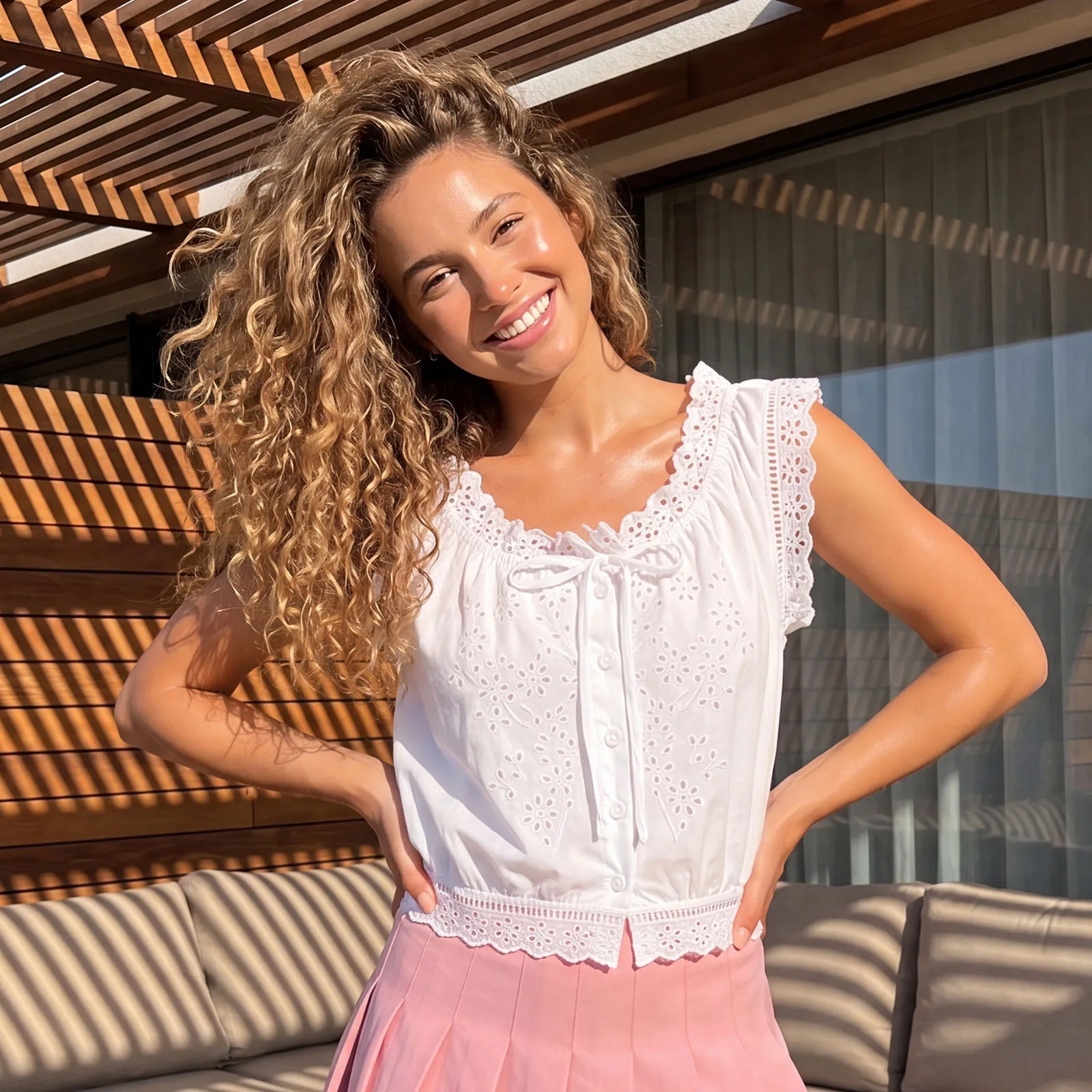 Women Floral Print/Solid Color Crop Tank Top Cute Y2k Ruched Open Front Pleated Ruffle Hollow Sleeveless Shirt Summer Streetwear