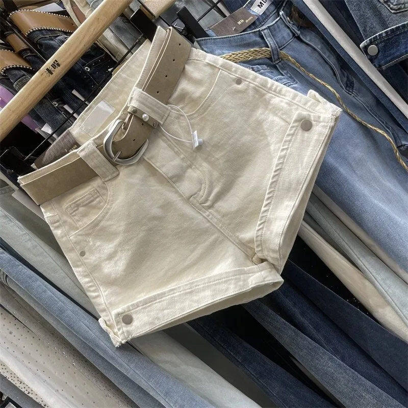 ANJY Spring Summer New Women American Style Spicy Girl Rolled Hem Denim Shorts Chic Solid Color Slim Fit A-Line Hot Pants A25504