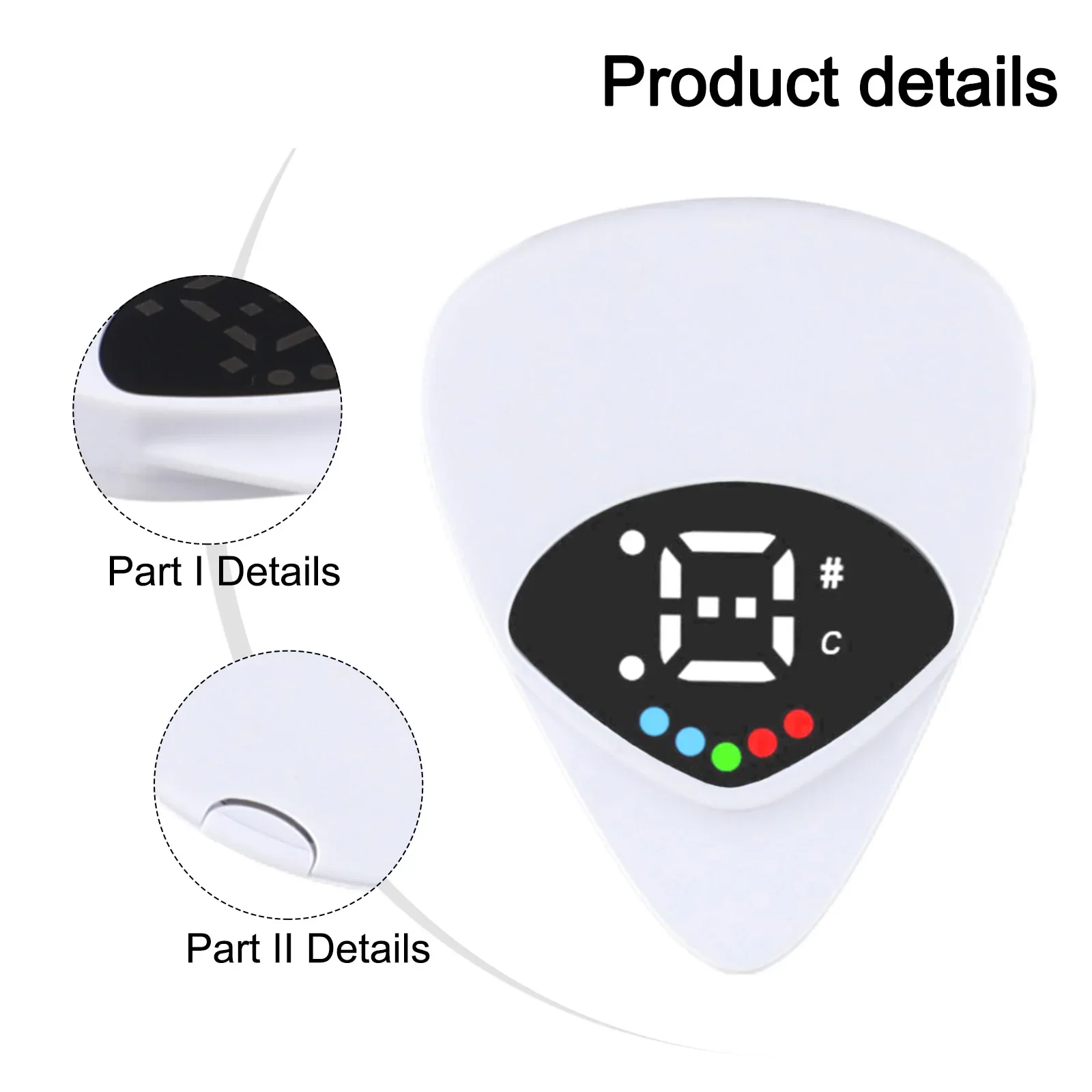 2-in-1 Guitar Pick Tuner With Real-time Pitch Monitor Visual Color Indicators Ergonomic Anti-slip Grip For Acoustic Bass