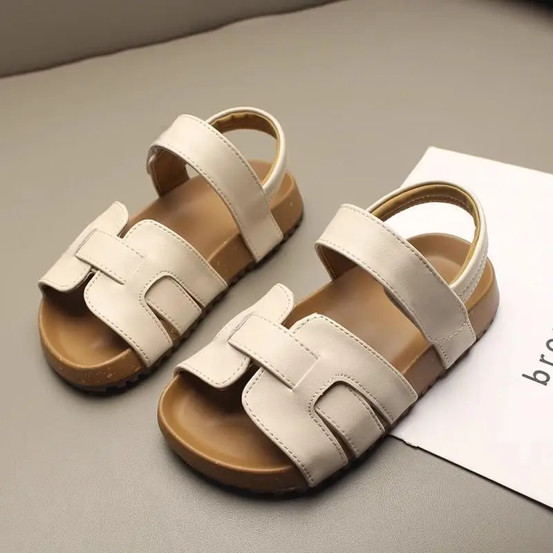 Child Casual Sandals2025summer New Korean Version Gold Child Soft Soled Shoe Simple Girl Anti Slip Beach Versatile Walking Shoes