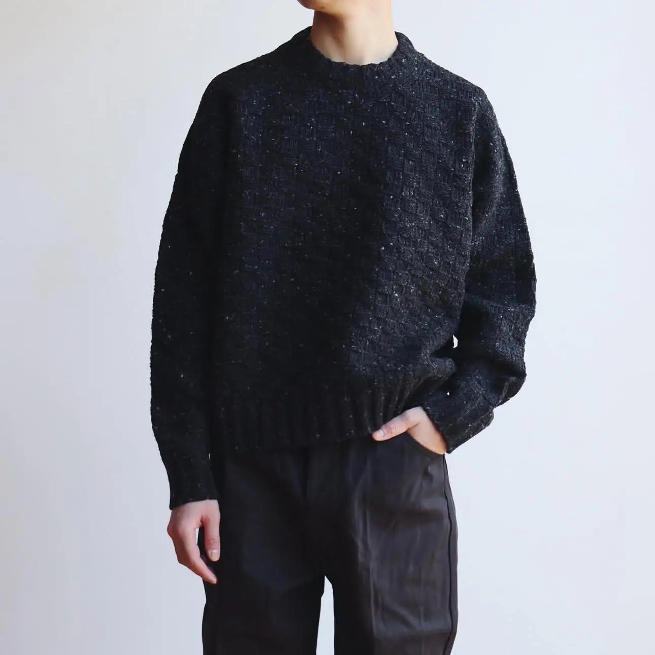 

Visvim Kofu 22AW Amplus Crew Knit Wool Sweater Dot Bla White Loose Fit Youthful Sle Winter Long Sve round Ne