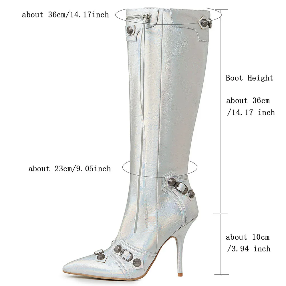 أحذية كعب عالي خنجر دوراتاسيا للنساء ، أحذية عالية للركبة ، مقدمة مدببة ، سحاب خلفي ، شرابة ، برشام ماتيل ، أحذية شارع سناب ، موضة