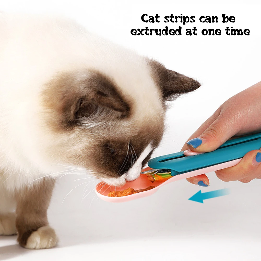 Pet Cat Feeding Scoop Button Pushed Design Portable Food Long Strip Cat Snack Squeezer Feeder Multipurpose Spoon Pet Supplies