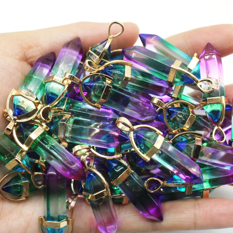 New Fashion Glass Colorfull Pillar Point Charm Pendants for Jewelry Pendants Making 24pcs/lot Wholesale Free Shipping