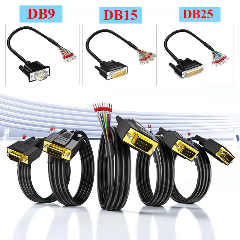 Cable Conector Serial DB9 DB15 DB25 de 26AWG de 1-20M con Terminal, Cable de Puerto Paralelo de 9 Pines con Conector Macho y Hembra de Grado Industrial