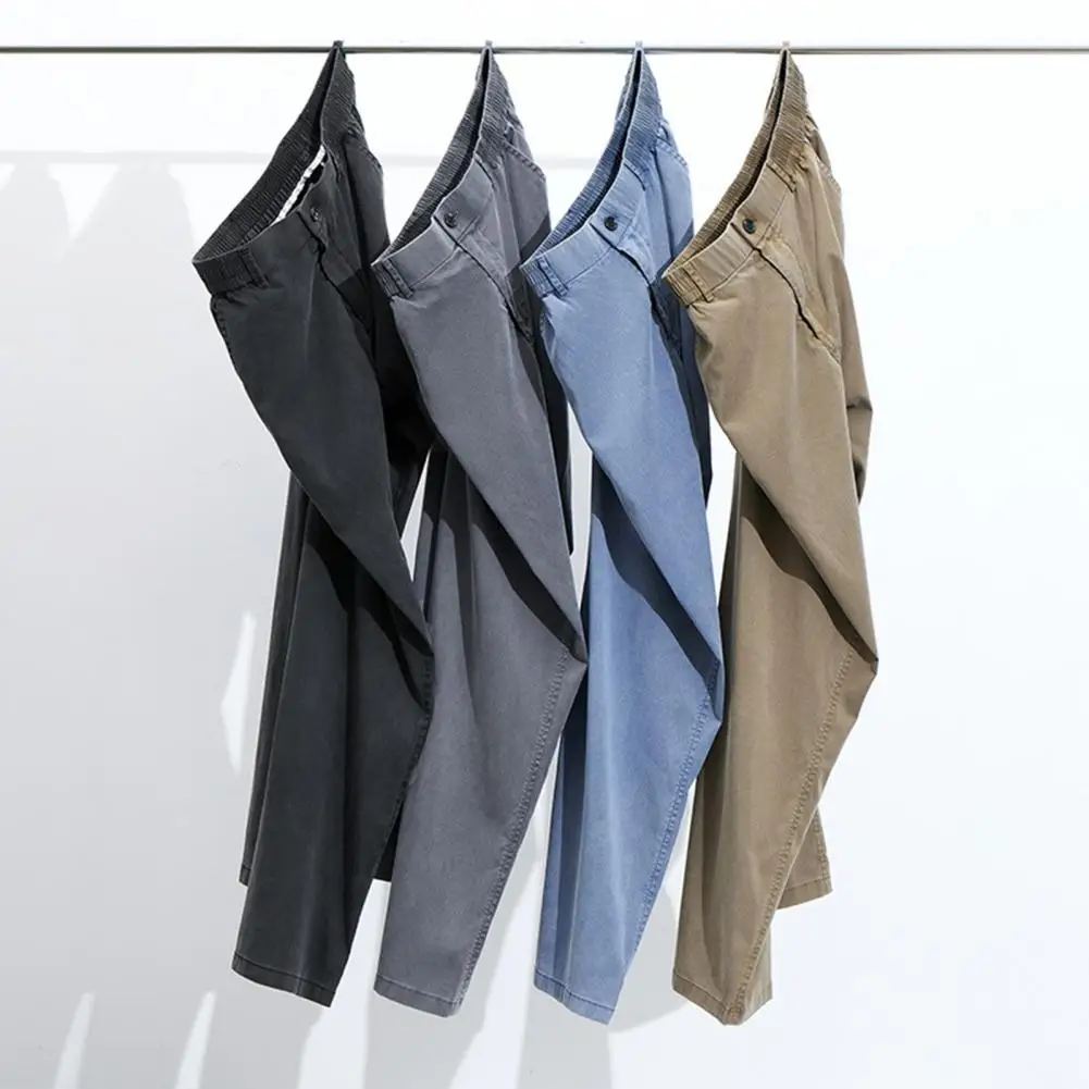 

Tencel Denim Resistant Fabric Trousers Men's Wide Leg Elastic Waist Pants with Pockets for Daily Wear Loose Fit Quick Dry