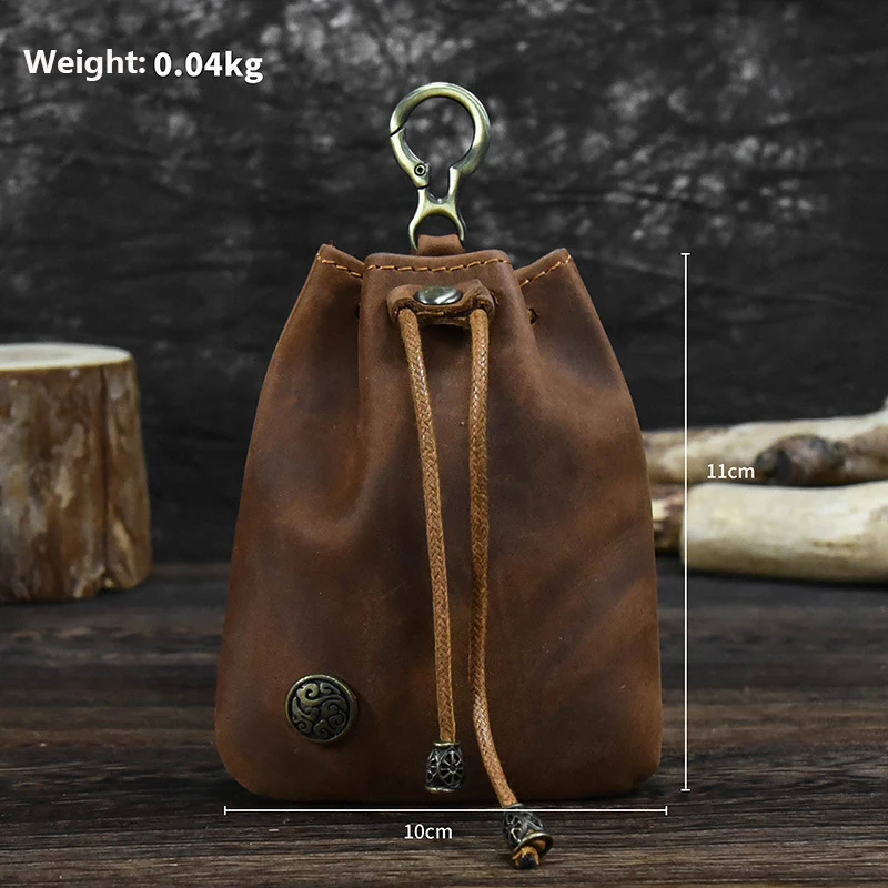 Genuine Leather Coin Purse For Men Male Vintage Original Cowhide Small Drawstring Bag Coin Pouch Key Card Holder Keychain Wallet