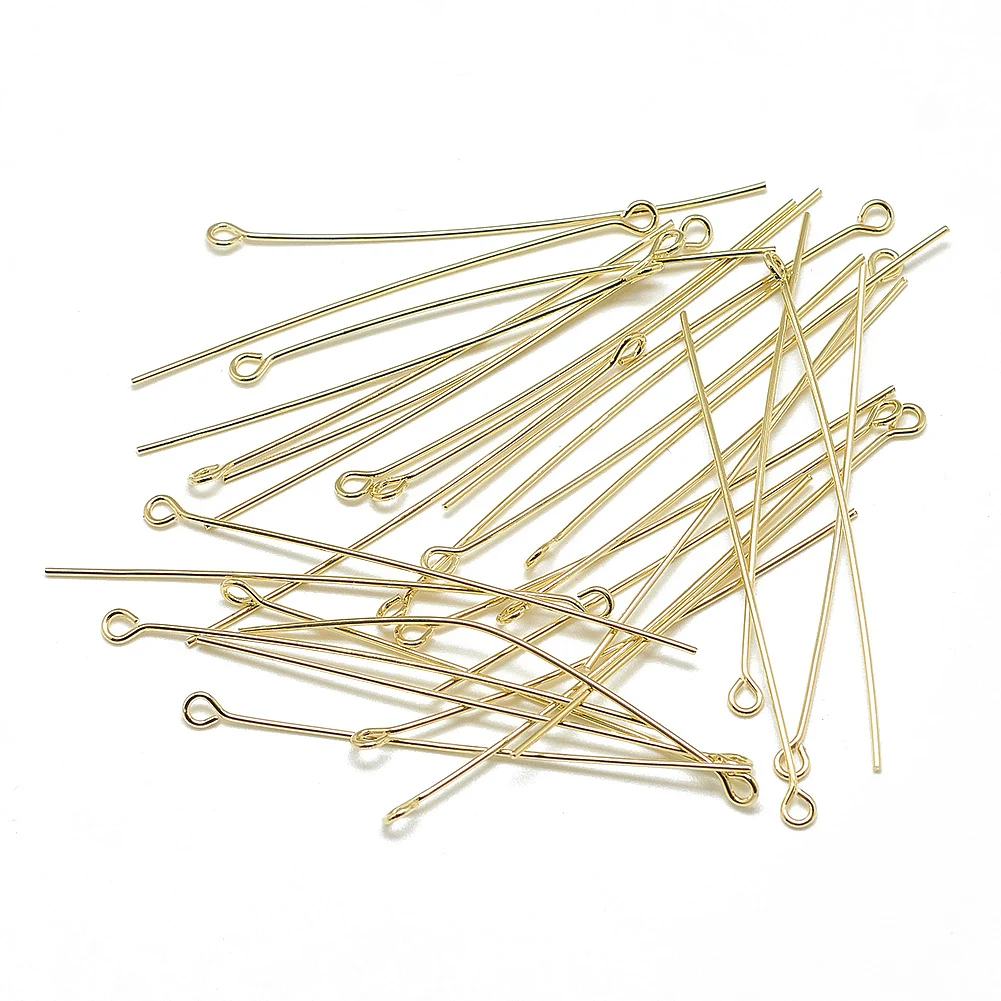 300pc 50mm Pin: 0.8mm Metal Eye Pins Real 18K Gold Plated for Making DIY Jewelry Necklace Earring Bracelet Craft Accessories