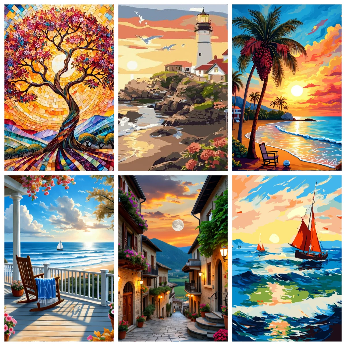 

Наборы для рисования по номерам, закат, маяк, сцена, морской пейзаж, прибрежный DIY, цифровая картина маслом, пейзаж, раскраска, художественное ремесло, ручная краска