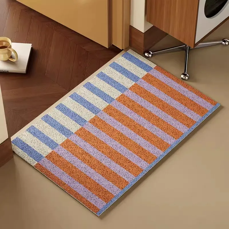 Nordic PVC Colorful Welcome Doormat Cuttable Stripe House Entrance Mat Rug Carpet Anti Dust Floor Tidy Pad Outdoor Home Decor