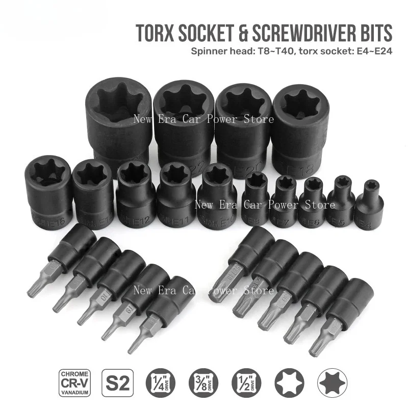 24pc Torx Bit  E-Torx Socket Set 1/4