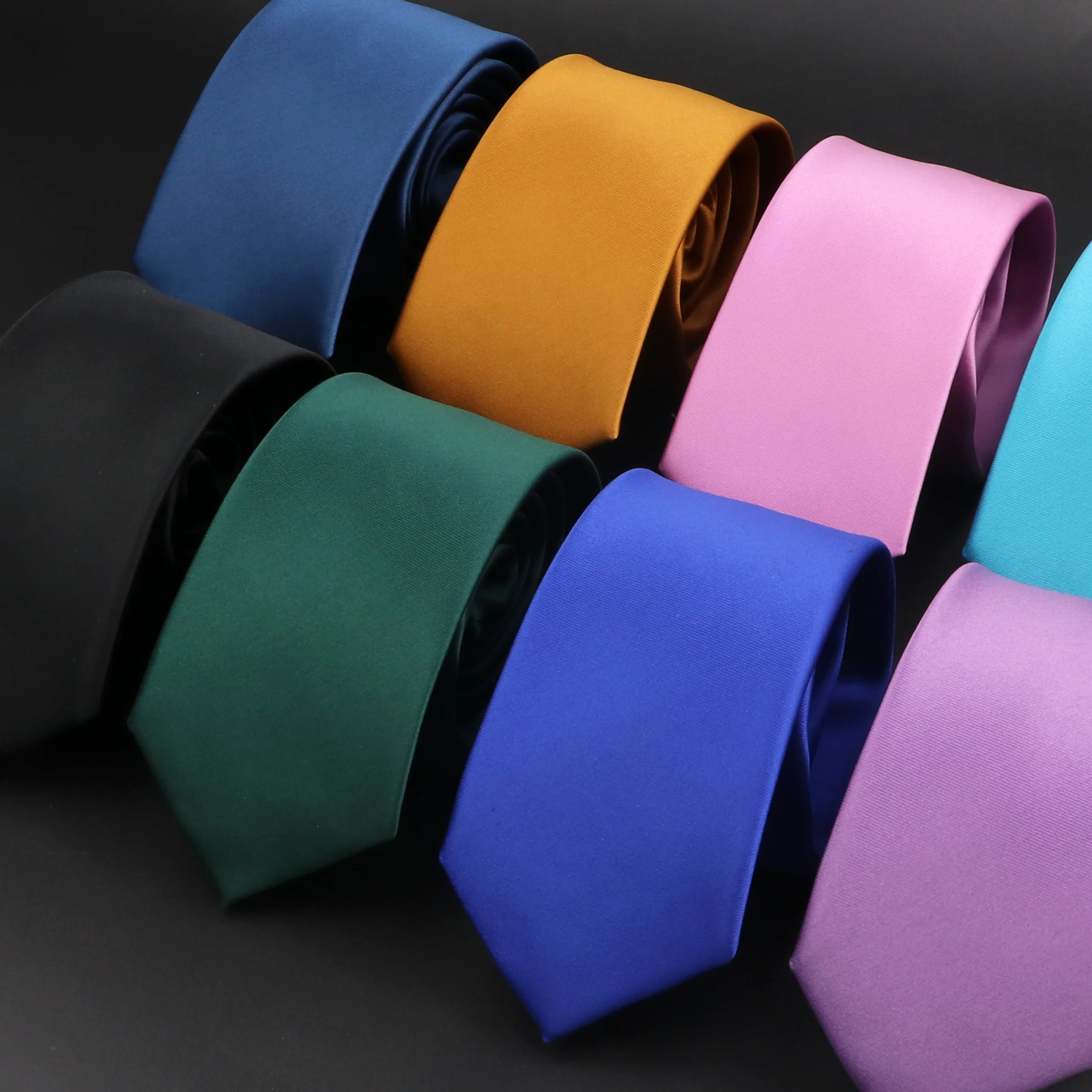 

Fashion 2 Sizes Solid Colorful 6cm 8cm Ties Narrow Silk Polyester Necktie Fit Wedding Grooms Office Business Daily Wear Cravat