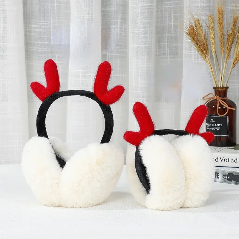 Christmas Antlers Winter Earmuffs New Fur Elk Ear MuffsSolid Color Headphones Women Girls Fur Headphones Warm Ear Warmers Hot