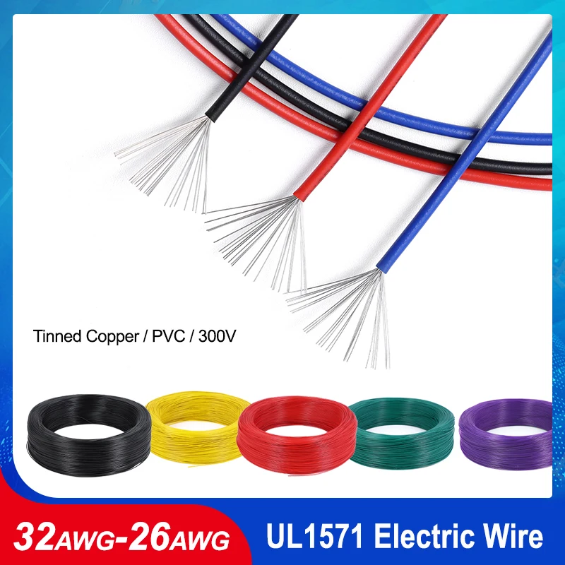 

2/5/10/50/500M UL1571 32AWG-26AWG PVC Electronic Wire Flexible Cable Insulated Tin-plated Copper Environmental LED Line DIY Cord
