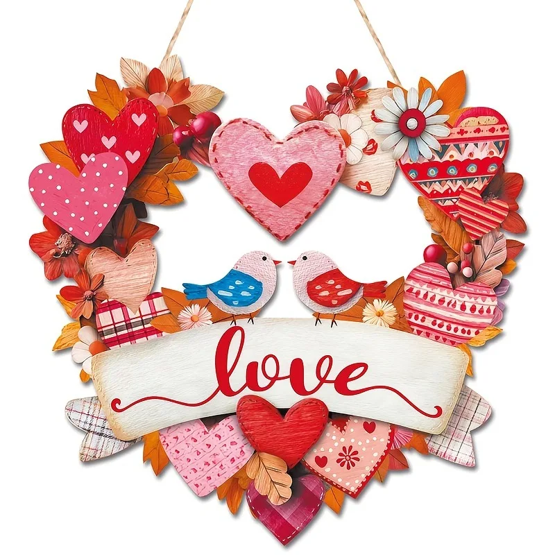 

Valentines Day Heart Door Sign Love Wooden Sign Happy Valentines Day Decor For Front Door Love Birds Decorations