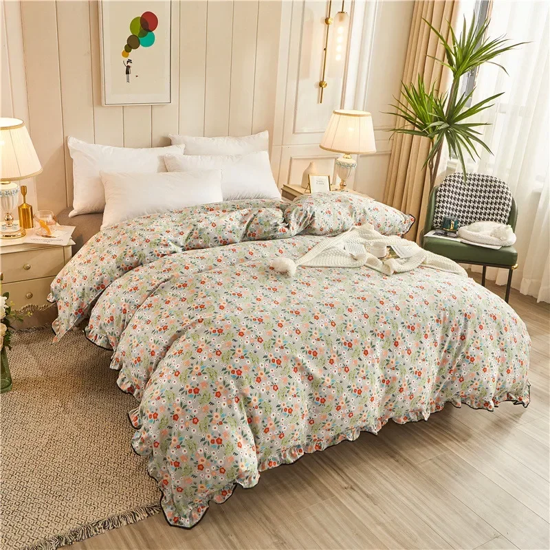 

1pc Korean Style Duvet Cover Ruffles Side Quilt Cover King Size Flower Leaf Housse De Couette Bedclothes Home Textile 220*240cm