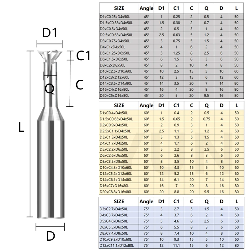 Dovetail Milling Cutter HRC55 Carbide Cnc Tool 45 60 75 Degrees 3mm-12mm Tungsten Steel Metal Processing Tool Milling Machine