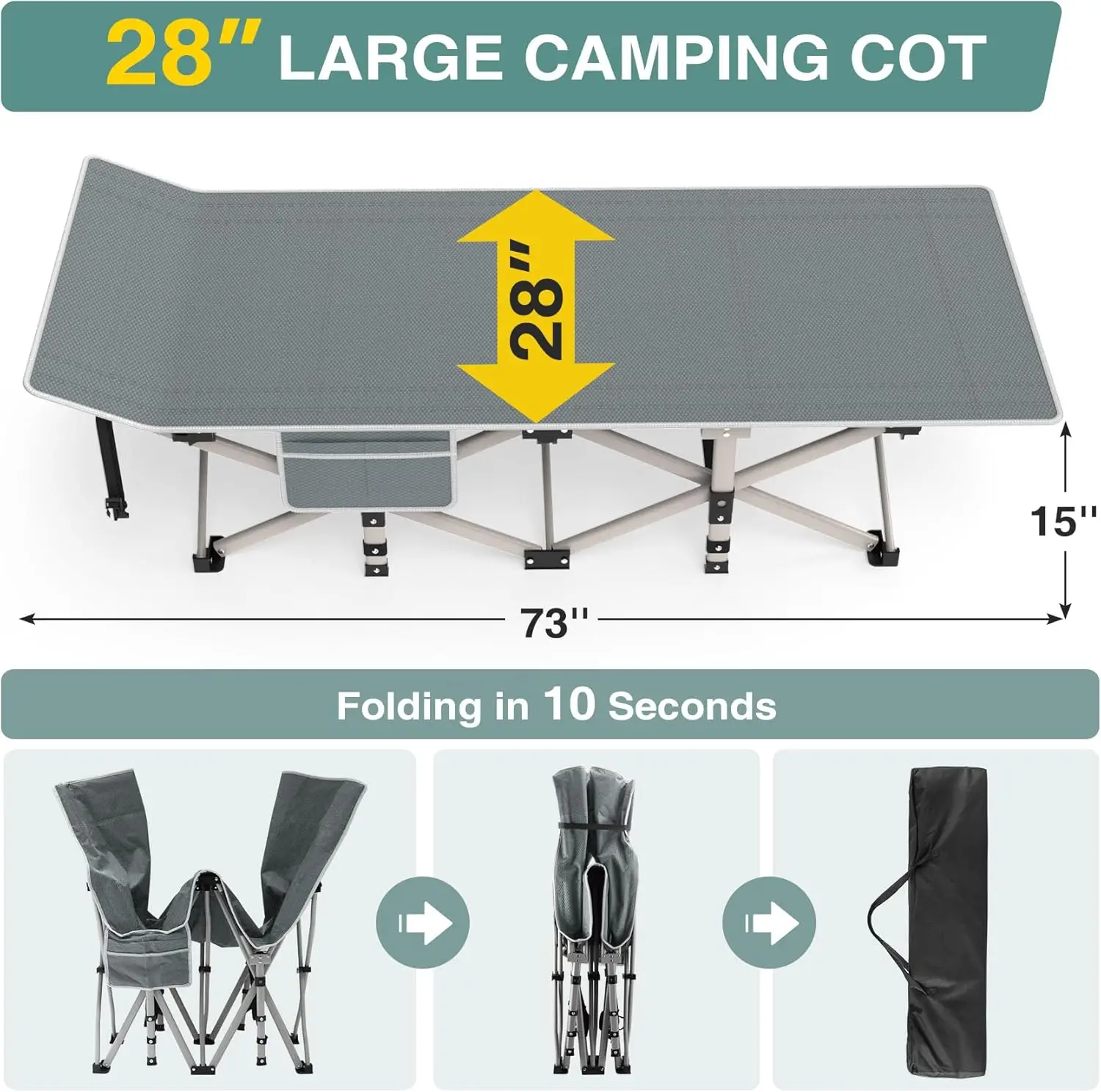 Folding Camping Cot for Adult, Portable Sleeping Cot with Mattress, Outdoor Heavy Duty Cot Bed for Camp with Carry