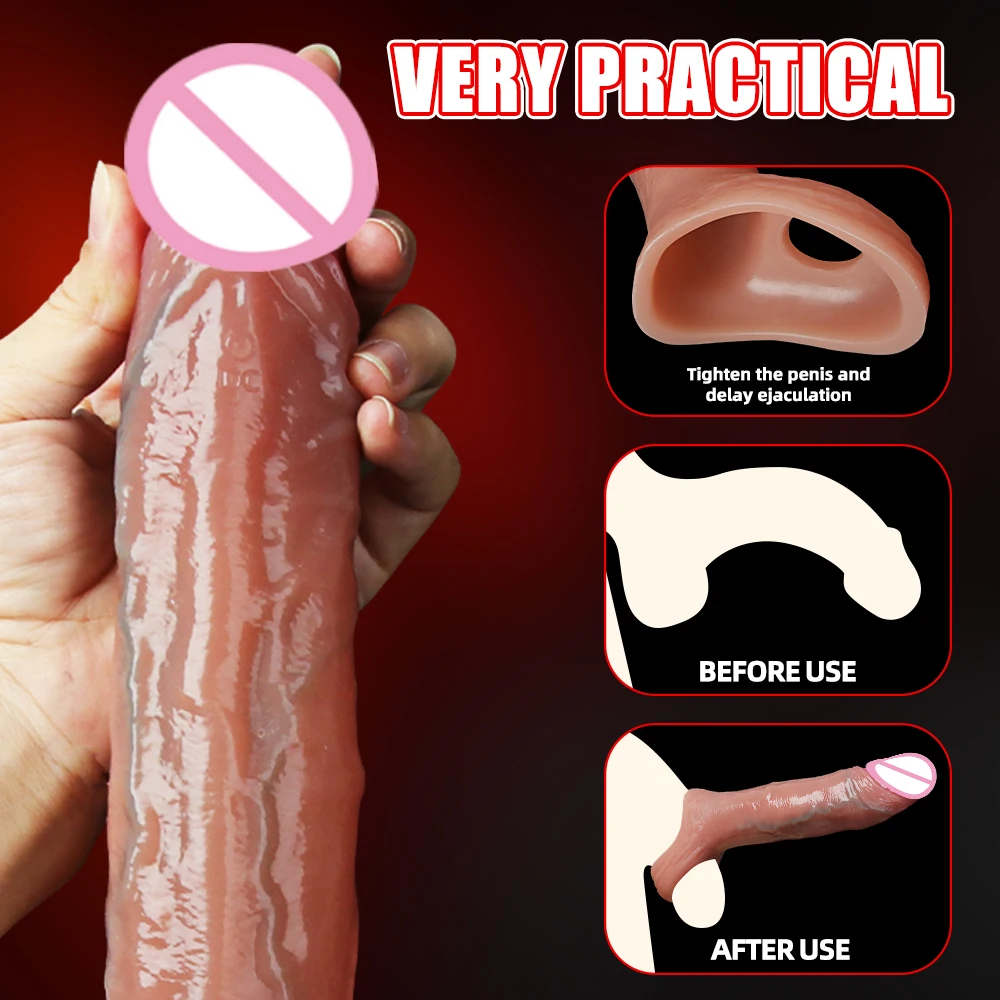 Entrenamiento de pene, Juguetes sexuales para adultos, funda para pene, extensor de anillo realista para pene, funda de silicona para agrandar la extensión de la erección